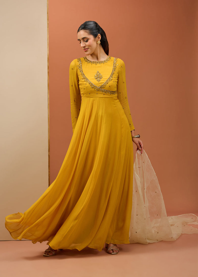 Mustard Anrakali Set