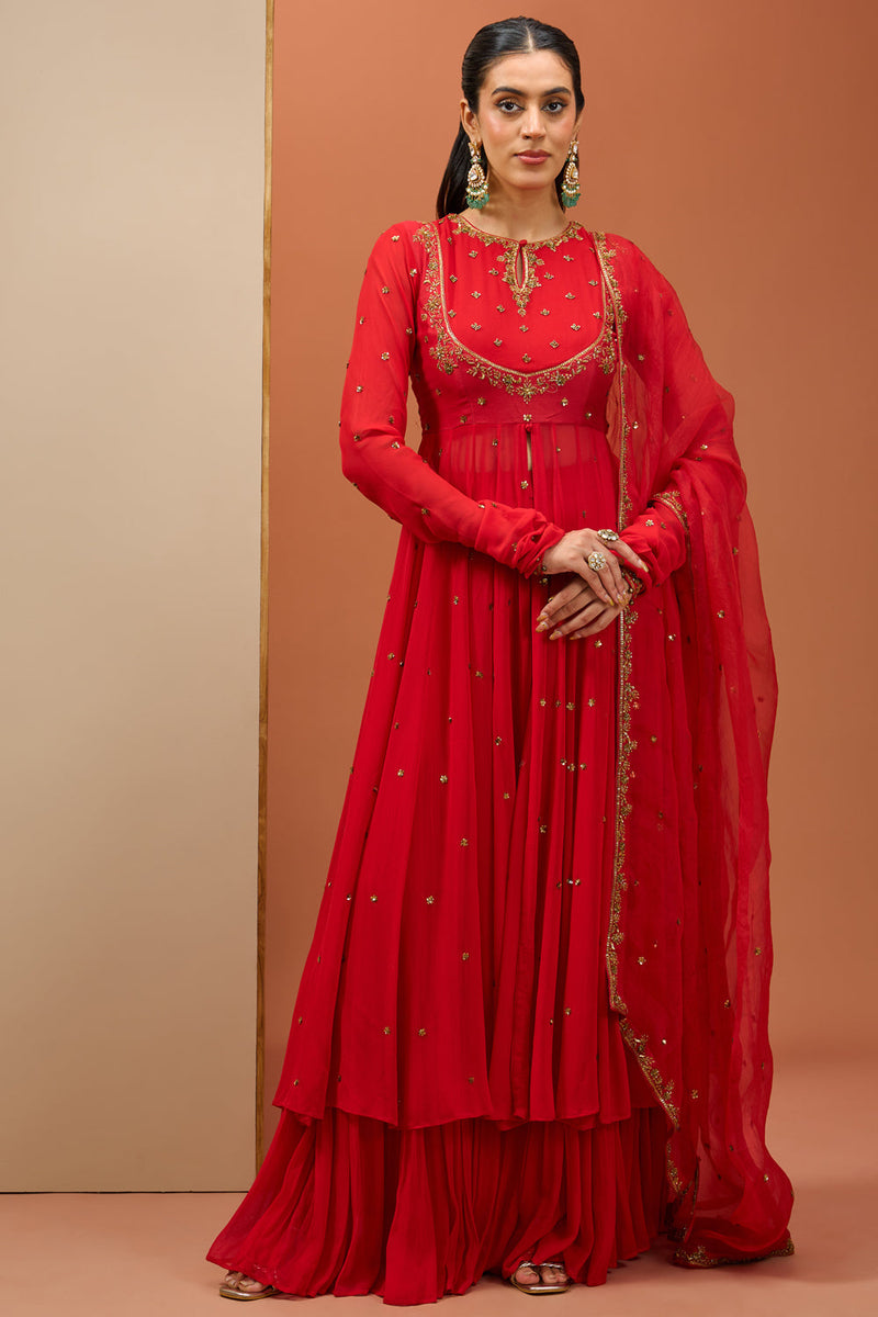 Red Anarkali Set