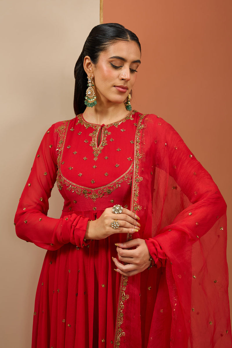 Red Anarkali Set