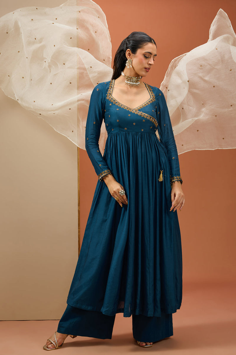 Blue Angrakha Anarkali Set