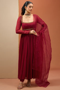 Mehroon Anarkali Set