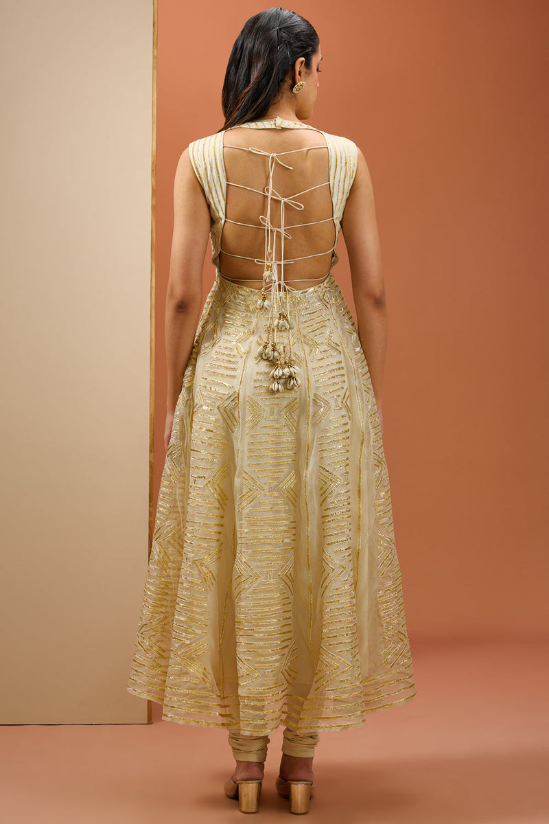 Offwhite Golden Lasses Anarkali Set