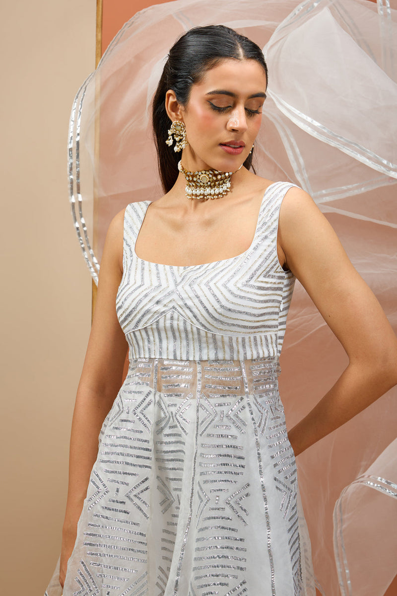 White Peplum With Silver Gota Set