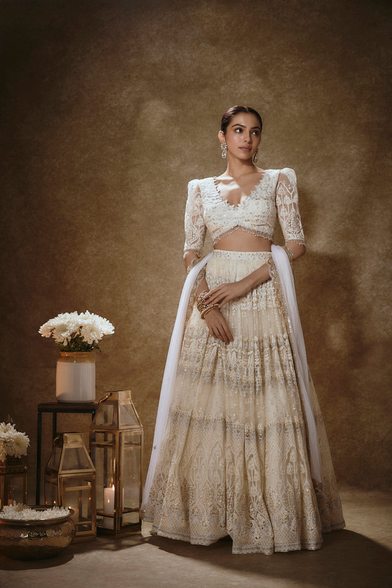 Porcelain White & Gold Lehenga Set