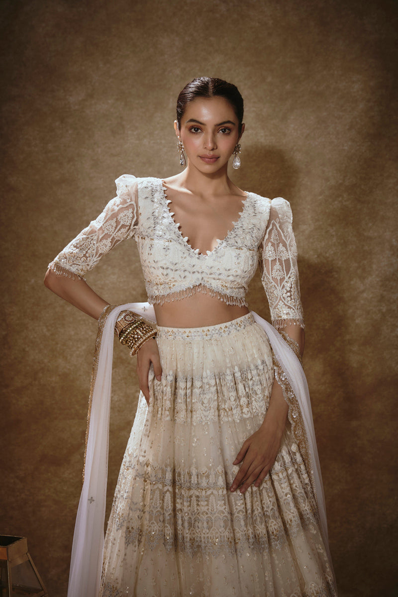 Porcelain White & Gold Lehenga Set