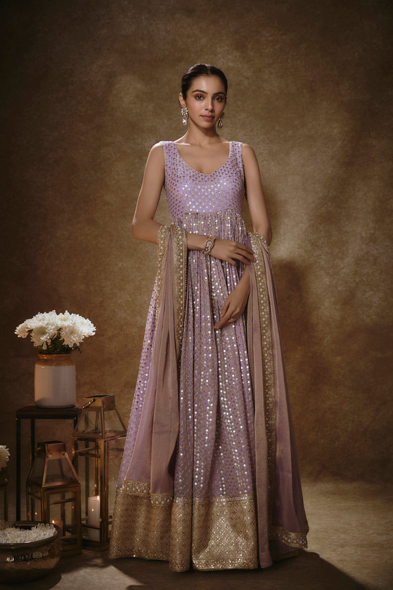 Lilac & Gold Anarkali Set