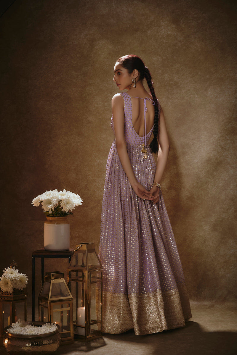 Lilac & Gold Anarkali Set