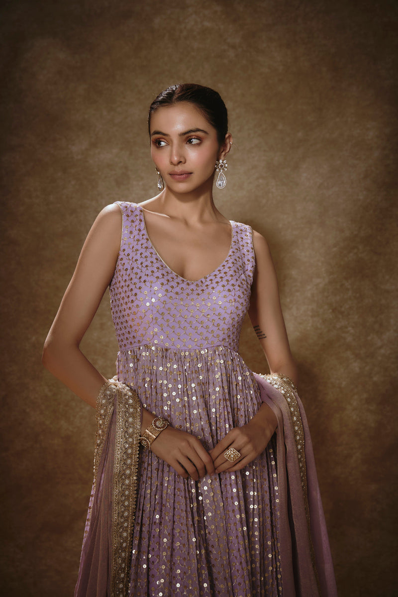 Lilac & Gold Anarkali Set