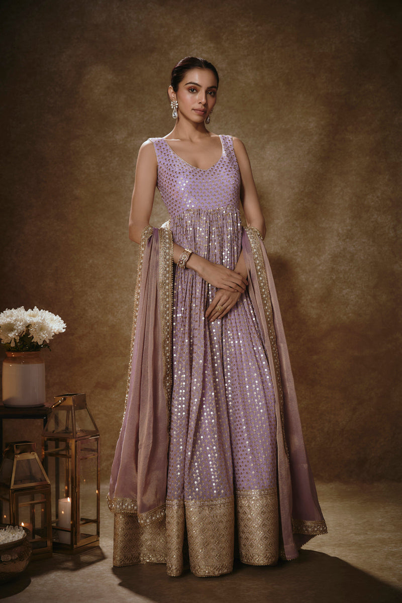 Lilac & Gold Anarkali Set