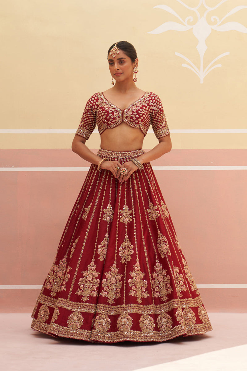 Maroon Raw Silk Lehenga Set