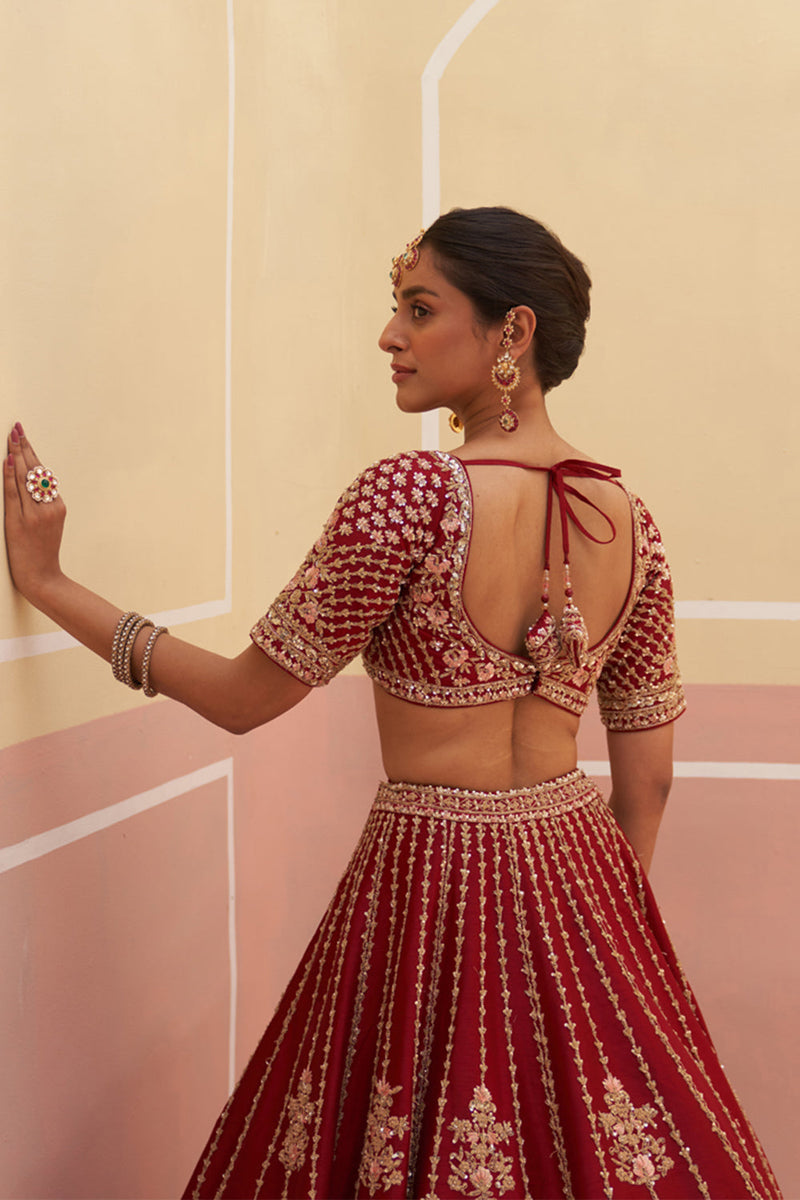 Maroon Raw Silk Lehenga Set