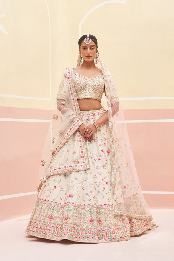 Ivory Raw Silk Lehenga Set