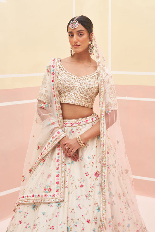 Ivory Raw Silk Lehenga Set