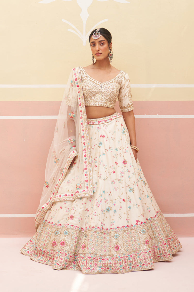 Ivory Raw Silk Lehenga Set