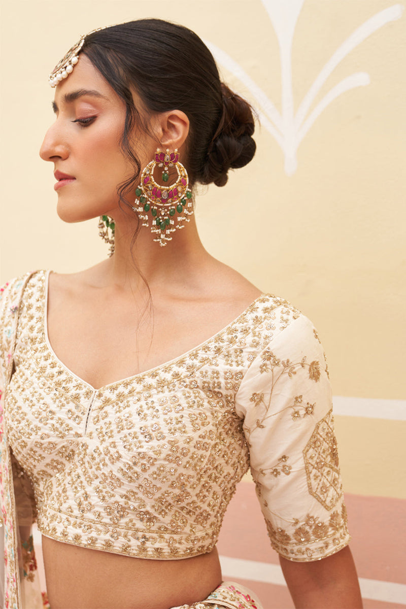 Ivory Raw Silk Lehenga Set