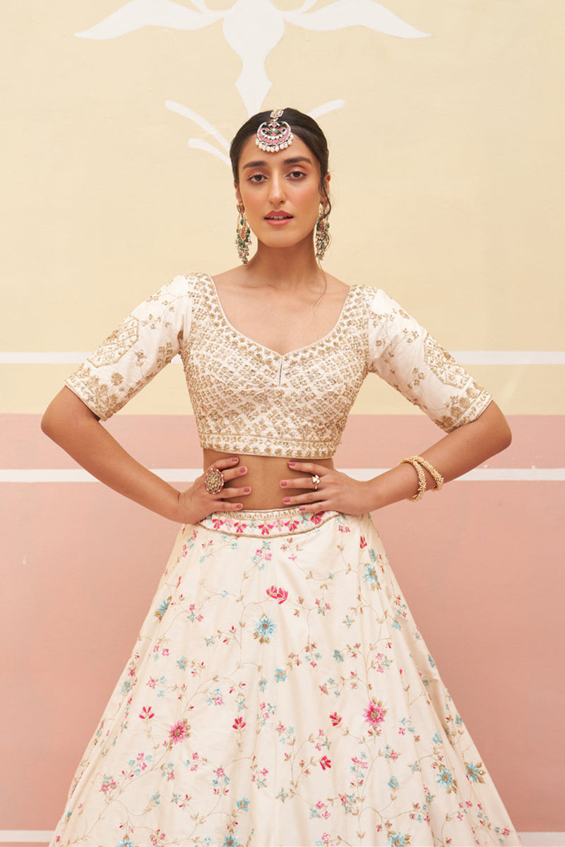 Ivory Raw Silk Lehenga Set