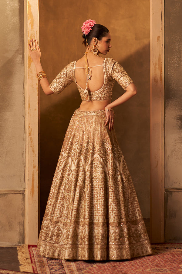 Ivory Raw Silk Double Dupatta Lehenga Set