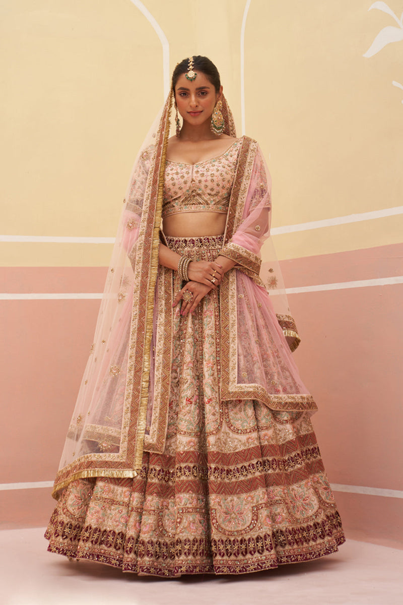 Peach Raw Silk Lehenga Set