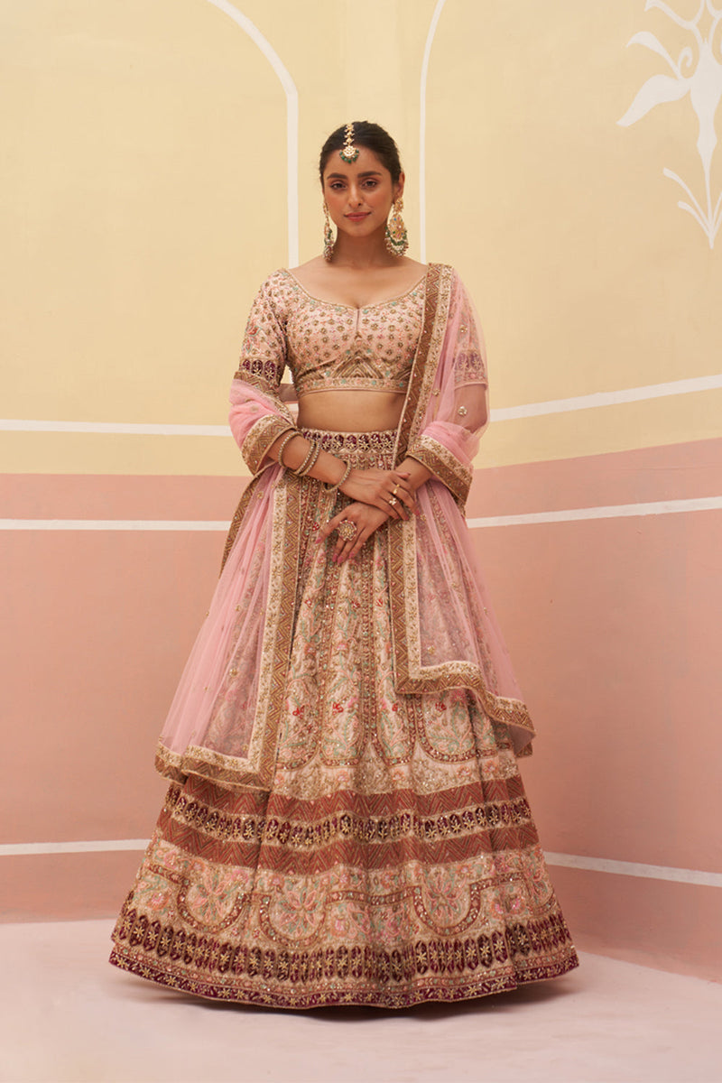 Peach Raw Silk Lehenga Set