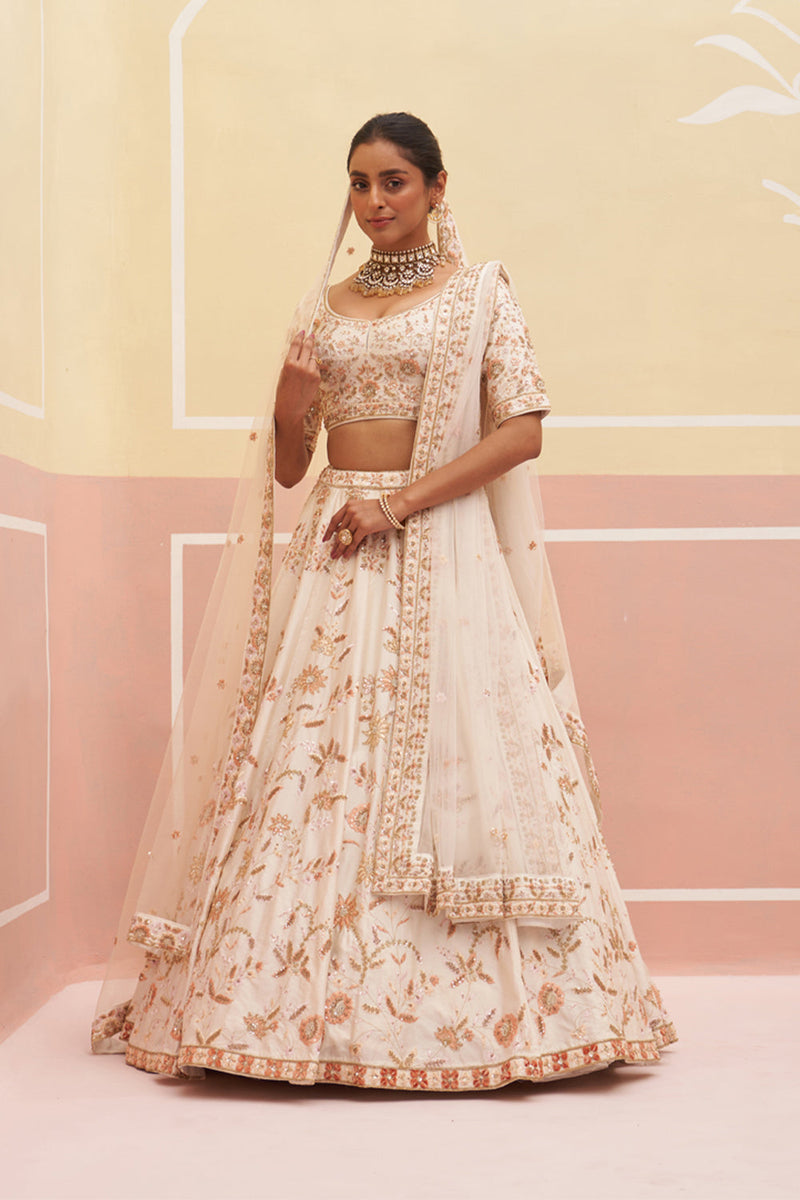 Ivory Raw Silk Lehenga Set