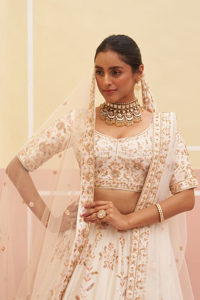 Ivory Raw Silk Lehenga Set