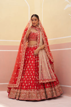 Red Raw Silk Lehenga Set