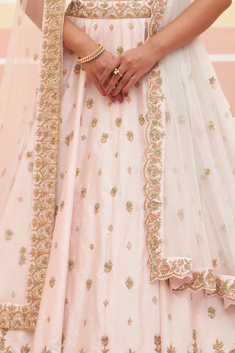 Blush Pink Raw Silk Lehenga Set