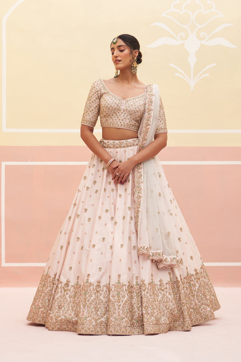 Blush Pink Raw Silk Lehenga Set