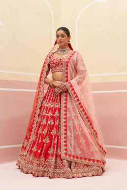 Red Raw Silk Lehenga Set