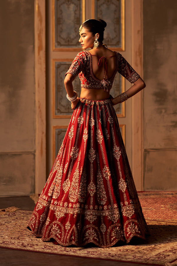 Maroon Raw Silk Double Dupatta Lehenga Set