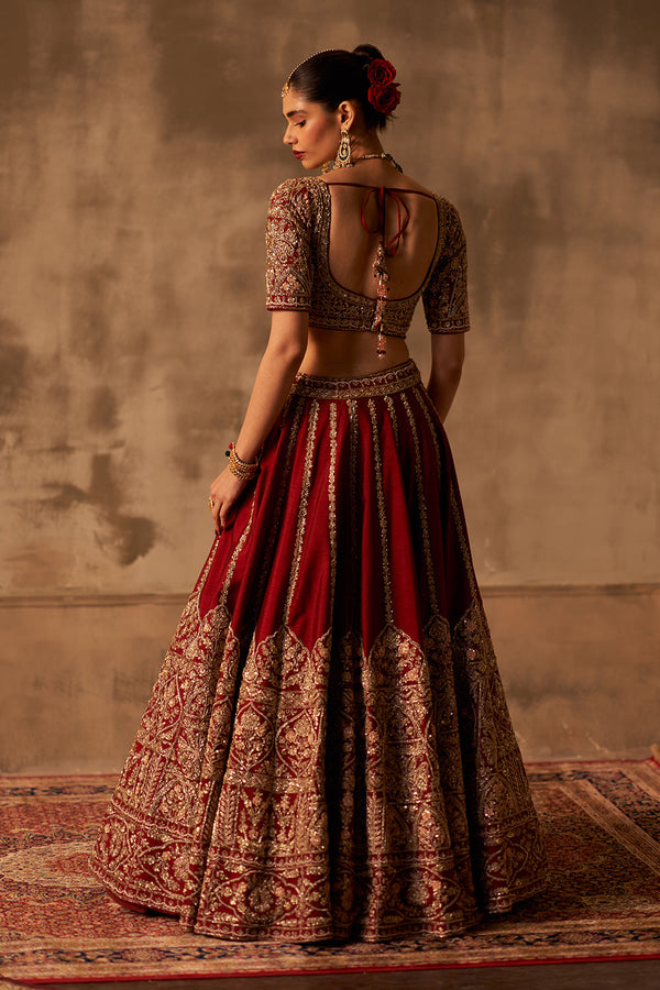 Maroon Raw Silk Double Dupatta Lehenga Set