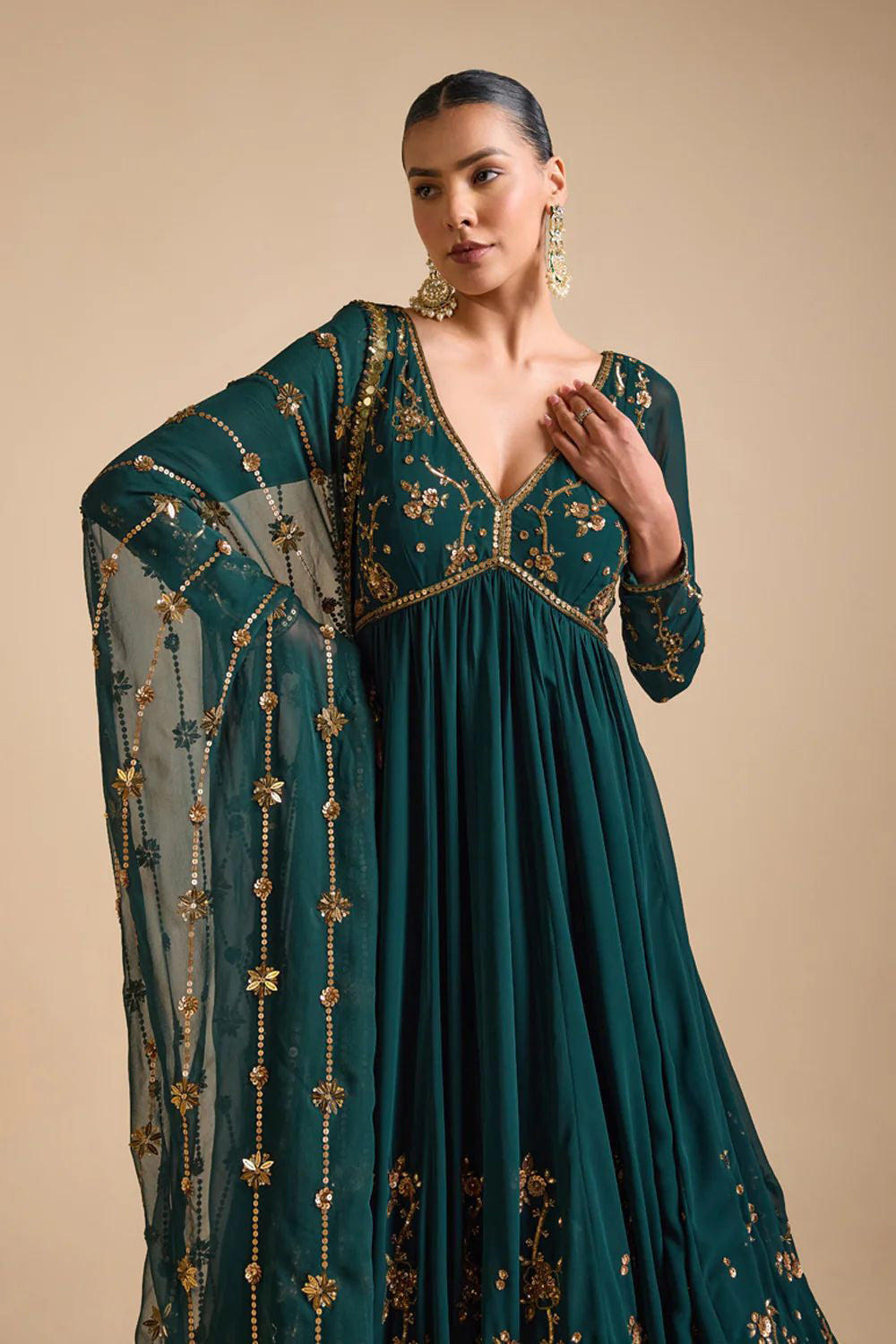 Emerald Green Anarkali – Estie Couture