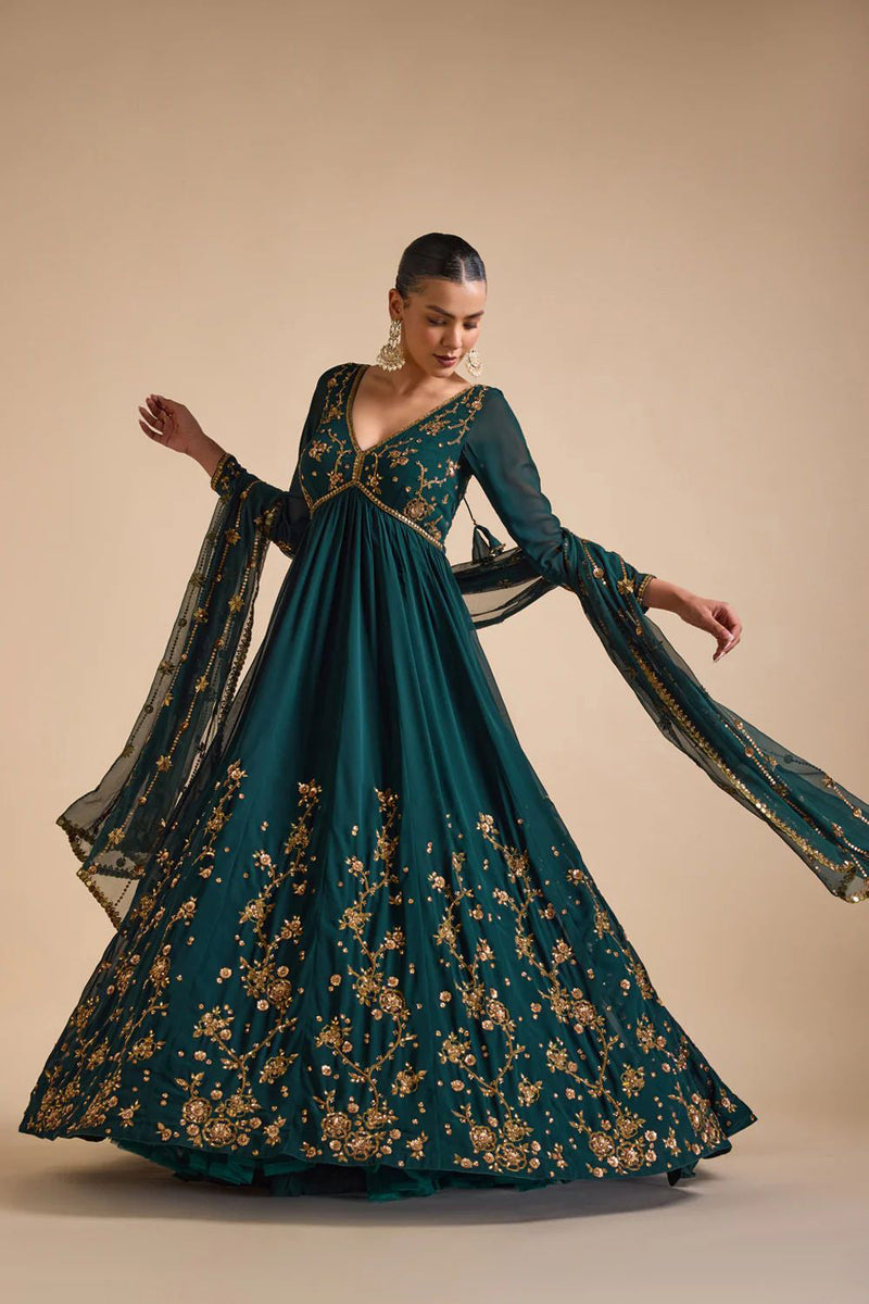 Emerald green anarkali dress hotsell