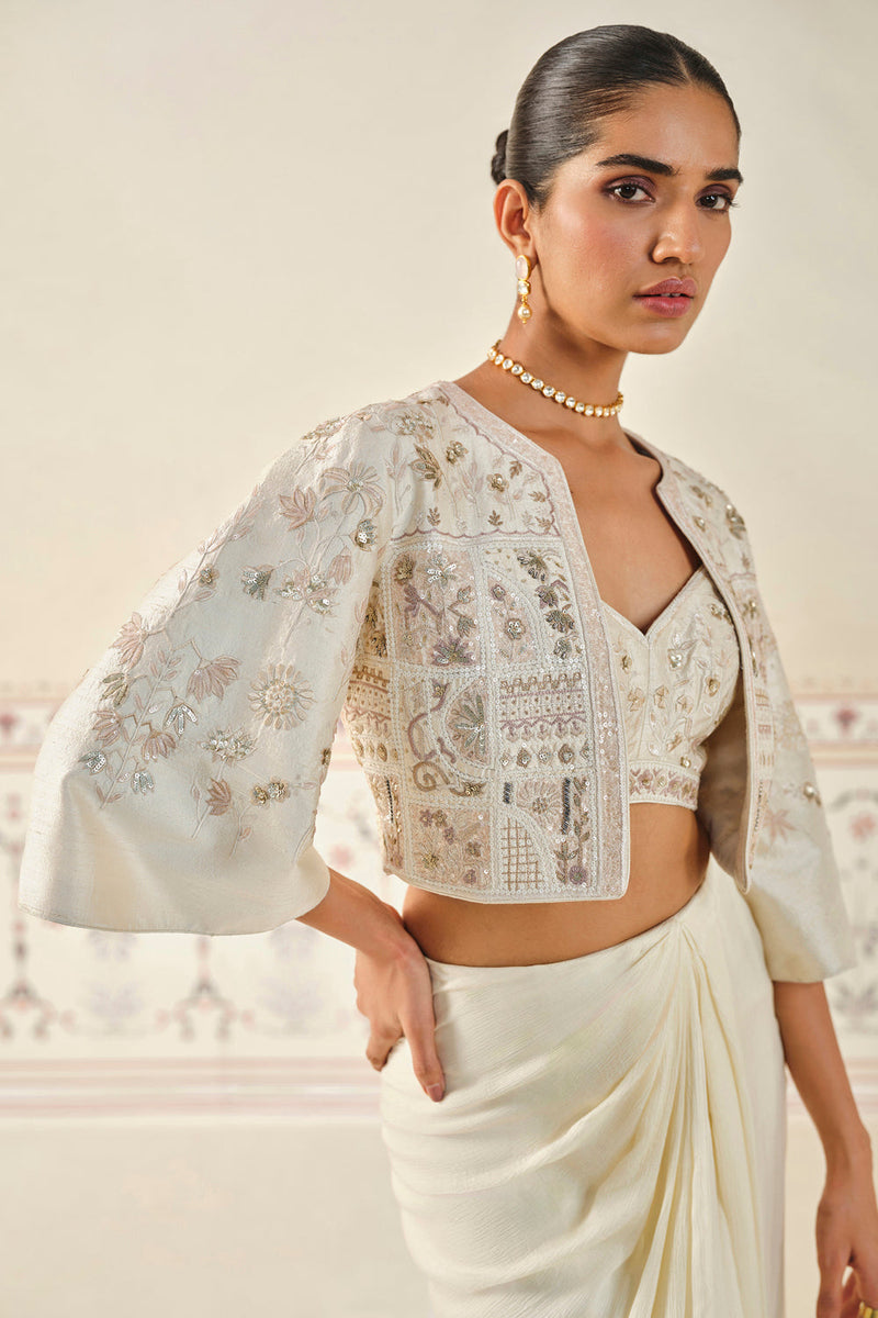 Mesnata Embroidered Skirt Set - Ivory