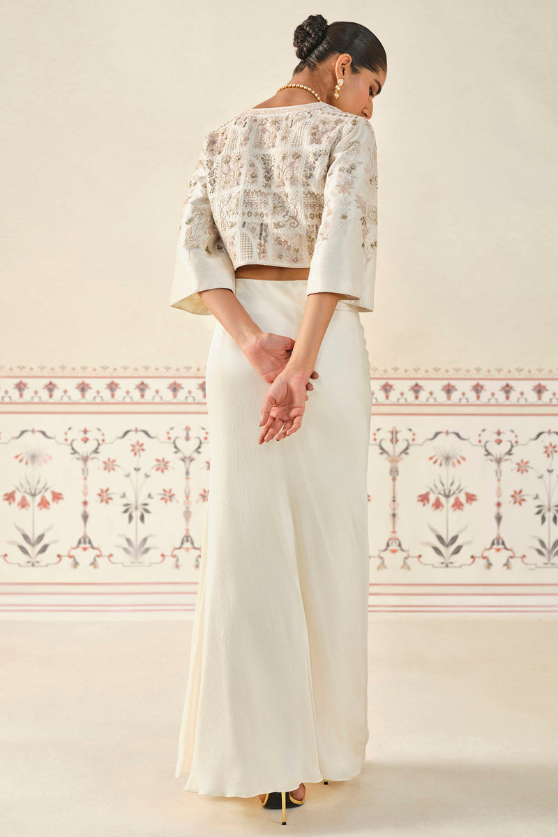 Mesnata Embroidered Skirt Set - Ivory