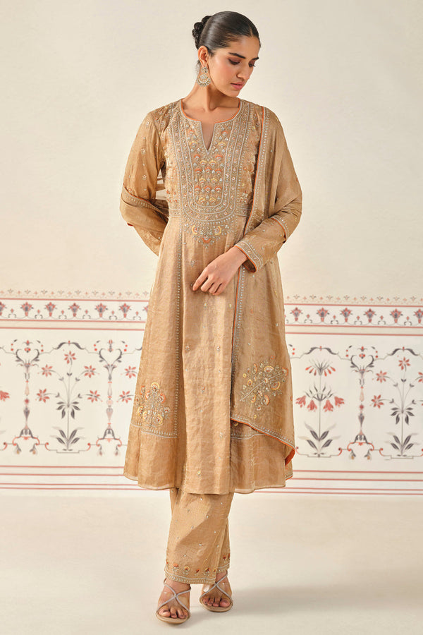 Yashna Embroidered Suit Set - Bronze