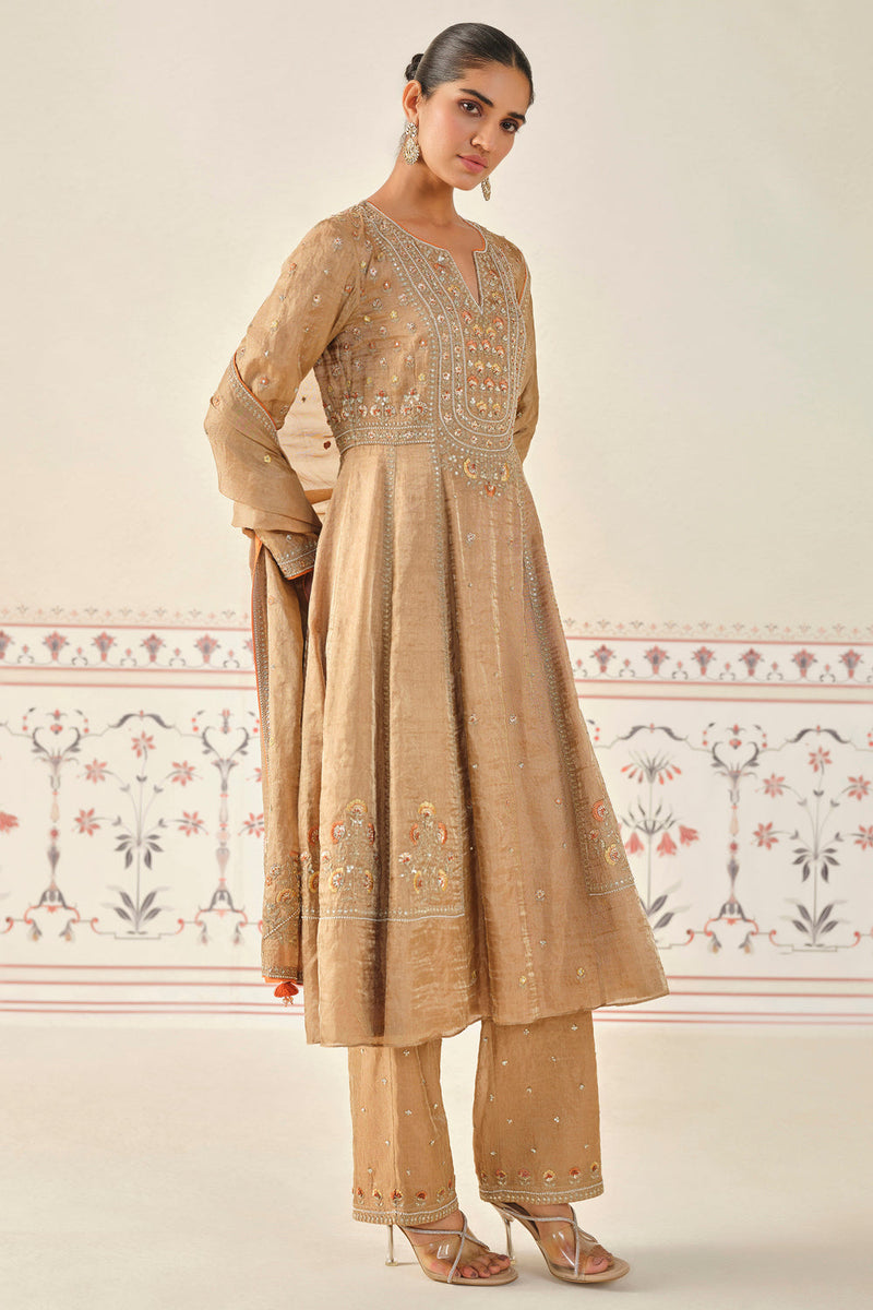 Yashna Embroidered Suit Set - Bronze