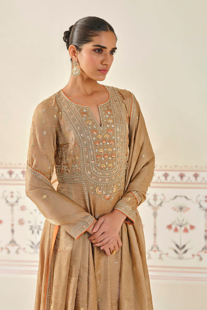 Yashna Embroidered Suit Set - Bronze