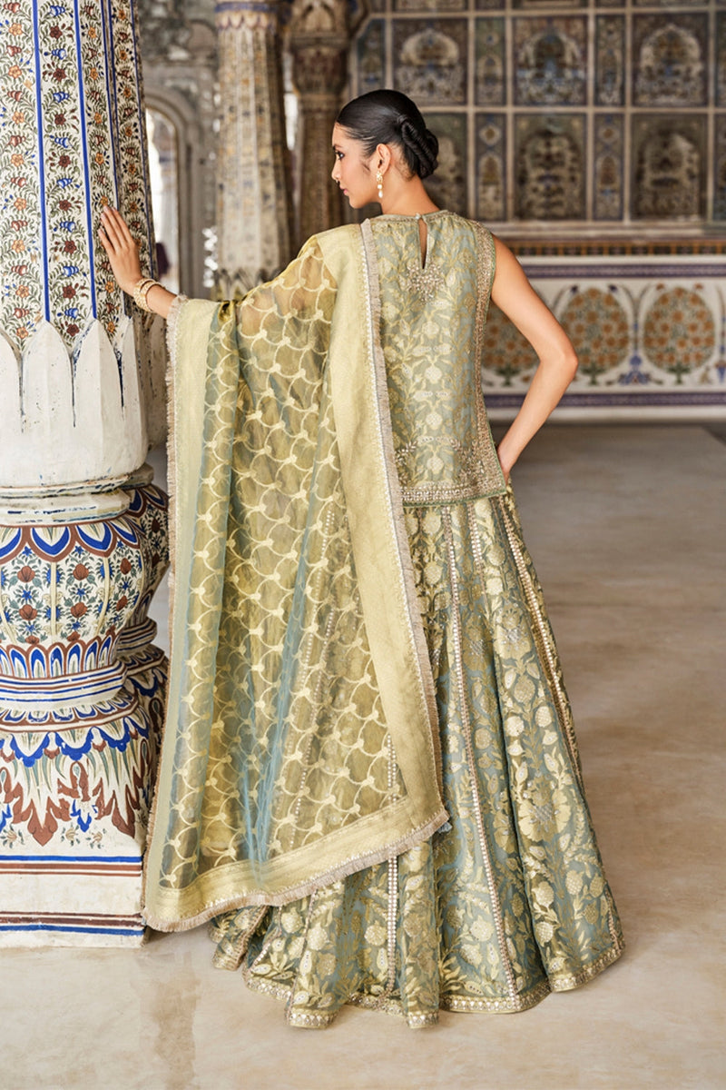 Vajasi Handwoven Benarasi Silk Lehenga Set – Aqua