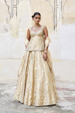 Ramsha Handwoven Benarasi Silk Lehenga Set Gold