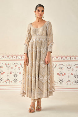 Rafah Embroidered Anarkali Set - Nude