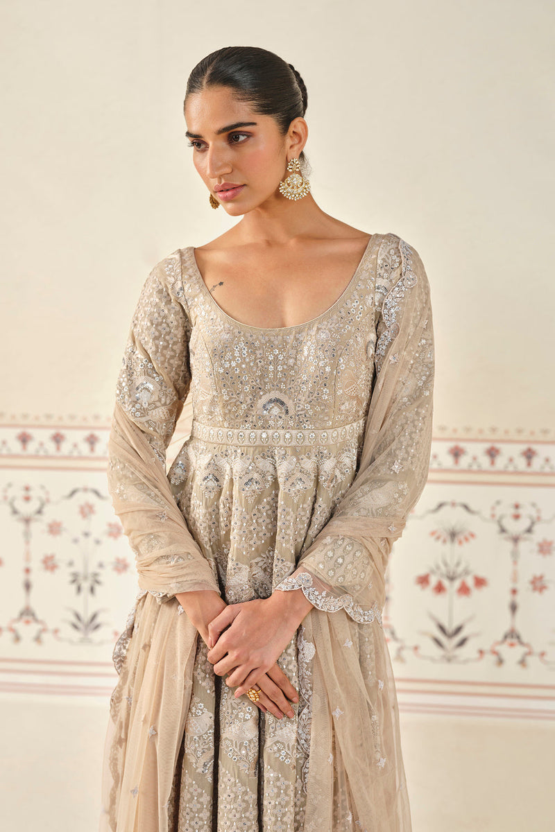 Rafah Embroidered Anarkali Set - Nude