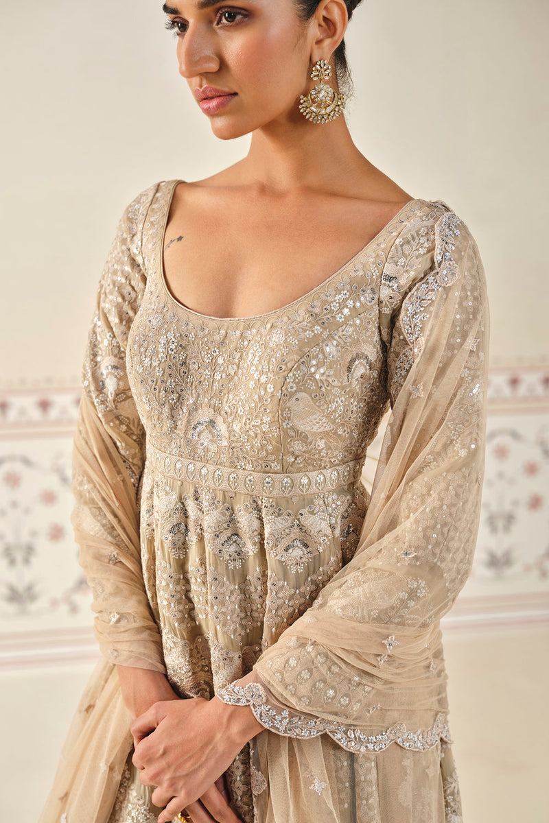 Rafah Embroidered Anarkali Set - Nude