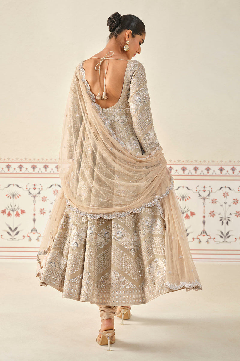 Rafah Embroidered Anarkali Set - Nude