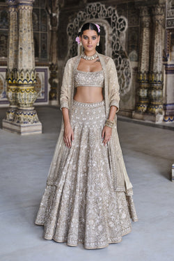 Arisa Embroidered Silk Lehenga Set Gold