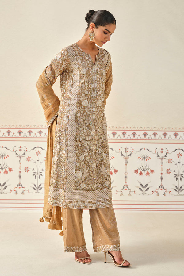 Kshamya Embroidered Suit Set - Bronze