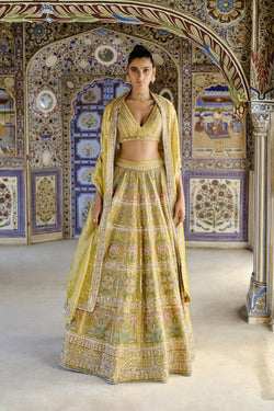 Sol Gota Patti Silk Lehenga Set Yellow