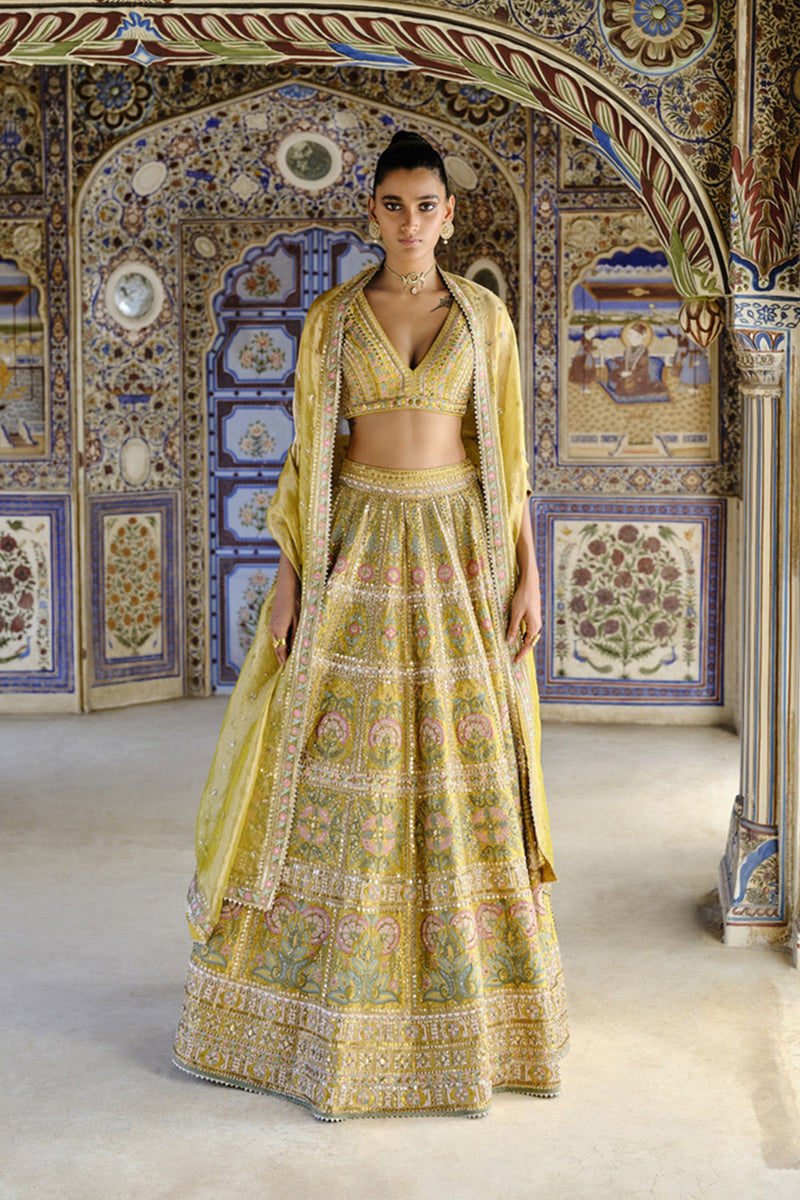 Sol Gota Patti Silk Lehenga Set Yellow