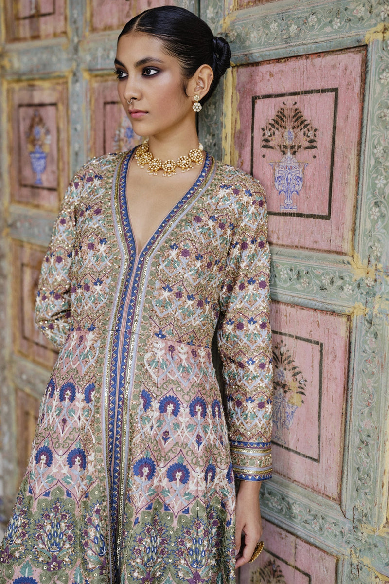 Krandasi Embroidered Zardozi Jacket Set - Blush