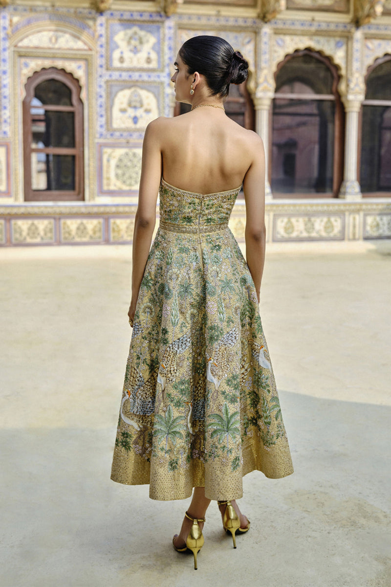 Avasa Hand-Painted Pichhwai Silk Dress Gold